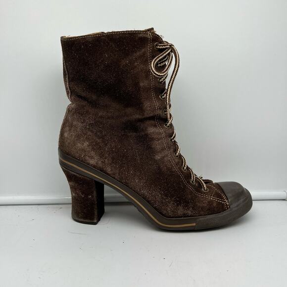 Bakers Boot Womens 10 Heeled Sneaker Suede Zip Lace Brown - Picture 1 of 12